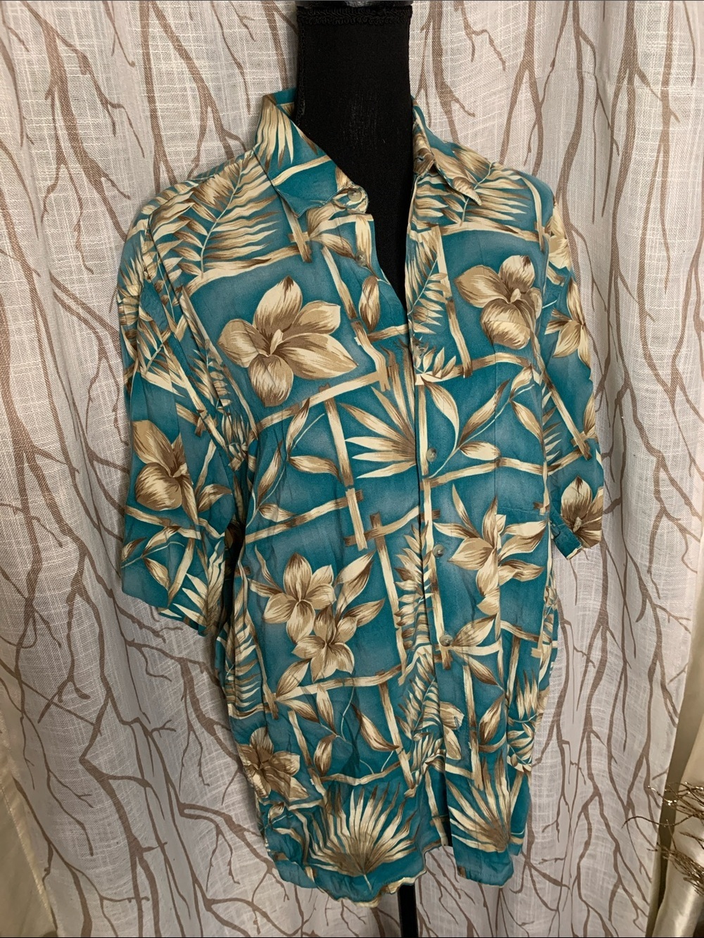 Pierre Cardin Men’s Teal Floral Short-Sleeve Shirt Jacket